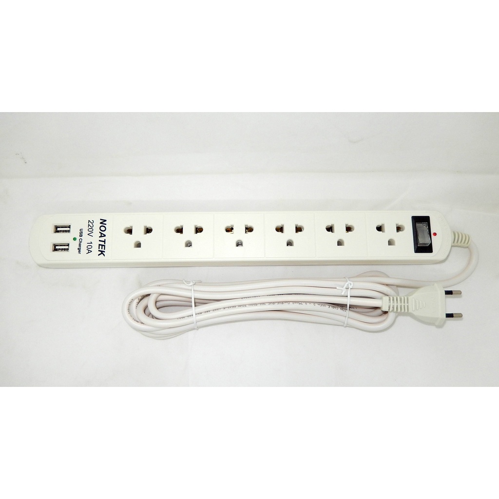 Ổ Cắm NOATEK 6 ổ cắm, dây dài 4m có 2 USB