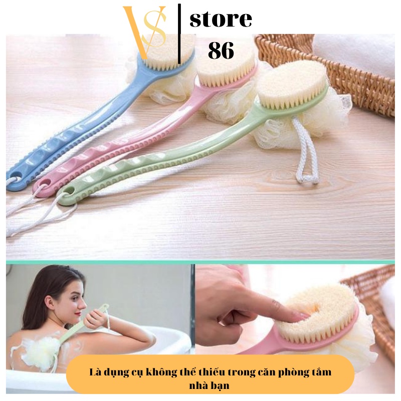 Cây cọ lưng kèm bông tắm tạo bọt 2in1 kiêm bàn chải chà lưng
