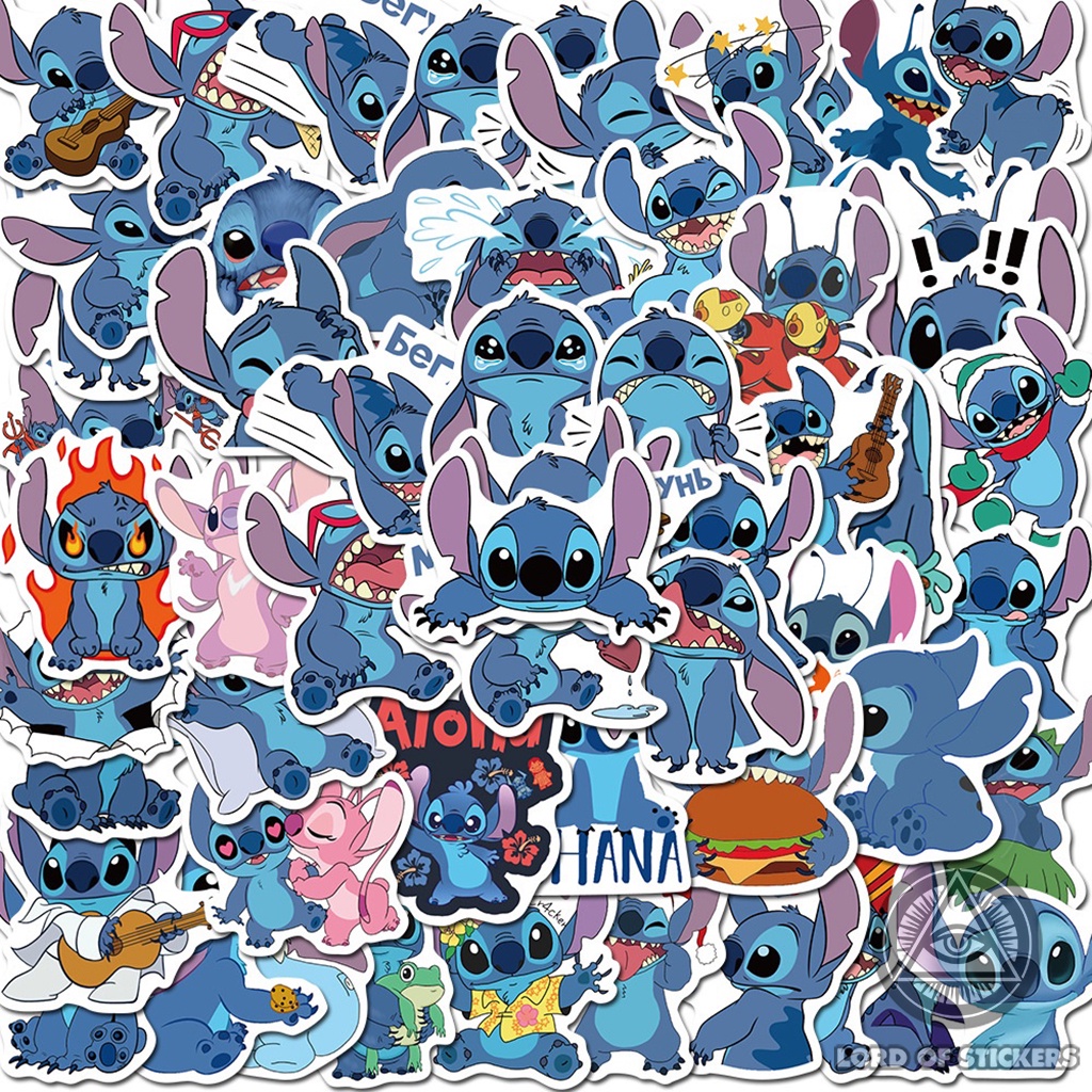 Set 50 Miếng Dán Sticker Hoạt Hình Stitch Chống Thấm Nước Trang Trí Mũ Bảo Hiểm, Điện Thoại, Laptop, Ván Trượt, Sổ, Vali