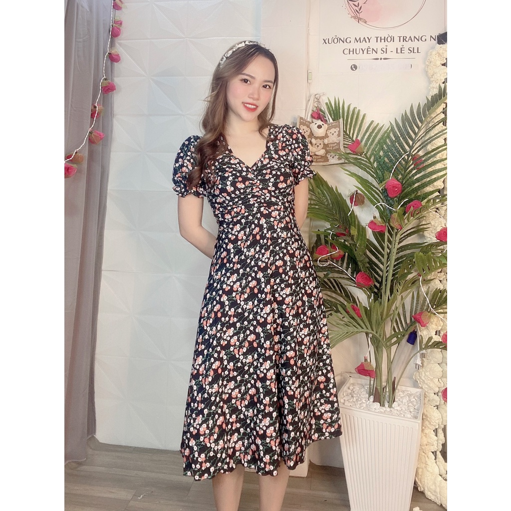 ĐẦM XÒE HOA NHÍ TAY BÚP NHÚNG NGỰC HÀNG THIẾT KẾ - MT22