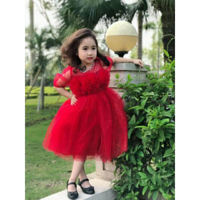 Đầm Đỏ Von Cao Cấp Bé Gái Dễ Thương