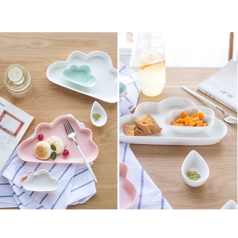 Đĩa gốm sứ mini hình đám mây cho bé ăn dặm kiểu nhật, chén bát đĩa cho trẻ SAMI KIDS