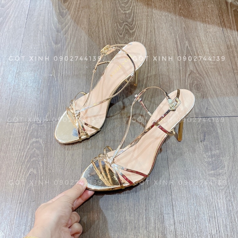 Sandal cao gót vàng gold chéo dây xinh xắn