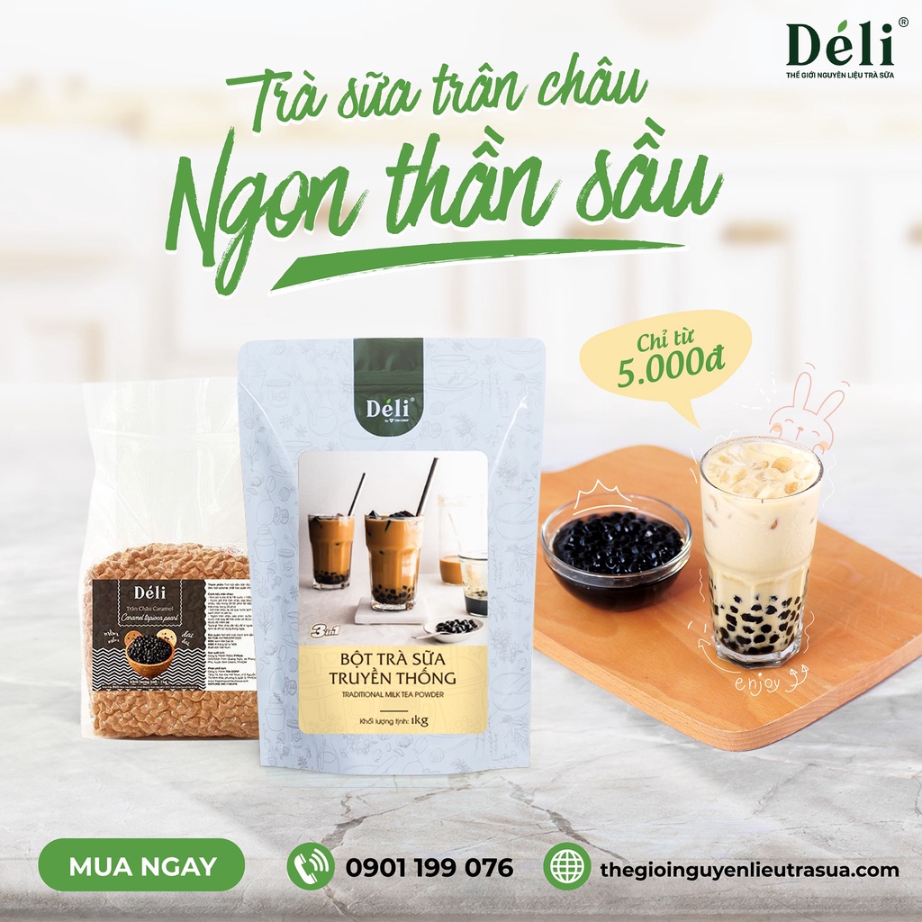 Bột Trà sữa Truyền thống 3in1 Déli [TRÀ SỮA UỐNG LIỀN - túi 27 Ly] chuẩn vị quán @ túi 1kg, HSD:18 tháng, Dễ pha, nhanh