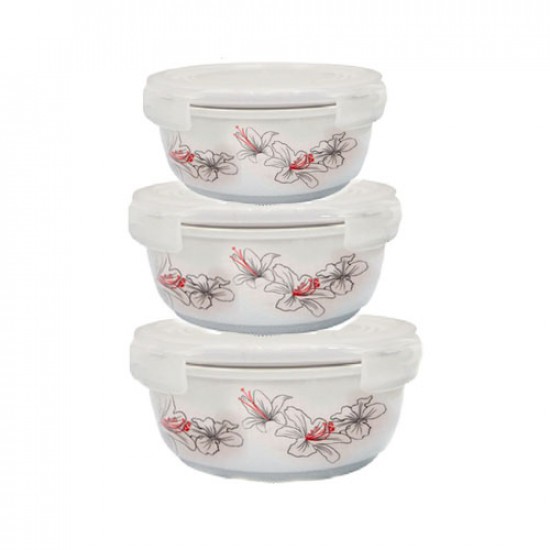 Bộ 3 thố gốm sứ cao cấp Hoa Ly Food Container DongHwa B1505S3 dung tích 400ml/500ml/600ml/800ml