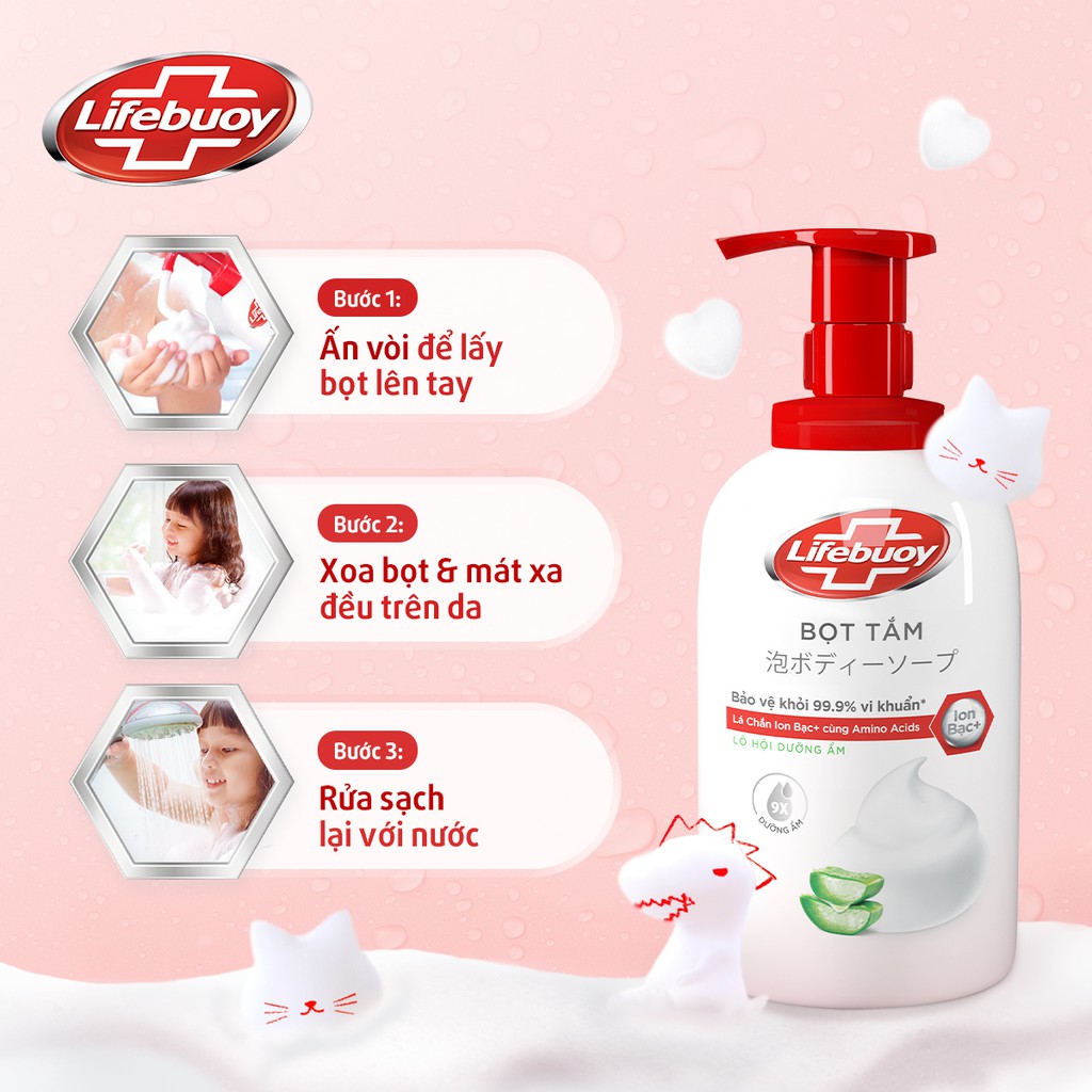 Bọt tắm dưỡng ẩm Lifebuoy hương Lô Hội 400ml