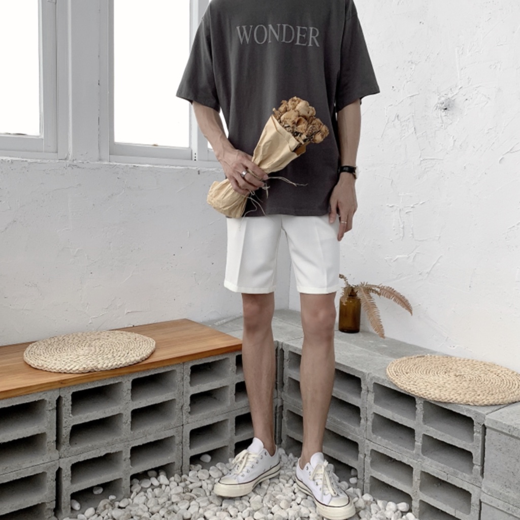 Quần Short Nam Trắng Vải Tây Âu Cạp Nút Thoáng Mát Đi Biển Phong Cách Hàng Quốc-QD05