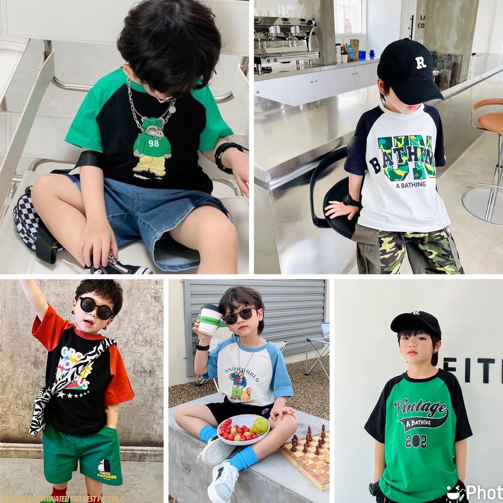 Tomnaukids - (9-45kg) Áo thun tay raplan phối màu cực kool siêu dễ thương cho bé trai