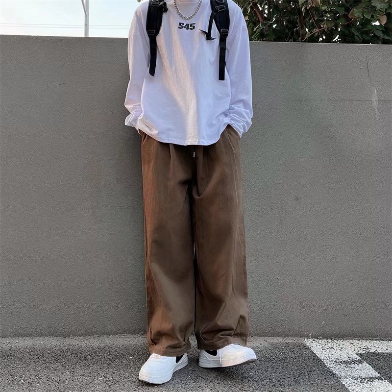 ♞AFF LIGA♞ Quần dài ống rộng lưng thun co giãn phong cách Hàn Quốc đường phố thời trang dành cho nam