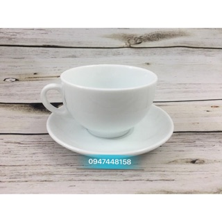 Đĩa và tách capuchino trắng 220ml