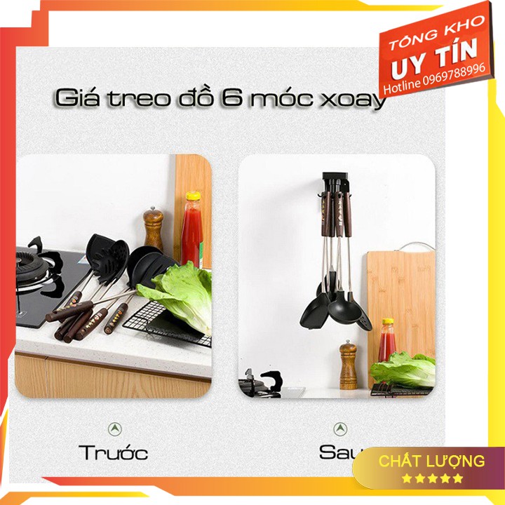 –  Giá nhựa dán tường 6 móc xoay treo đồ nhà bếp nhà tắm