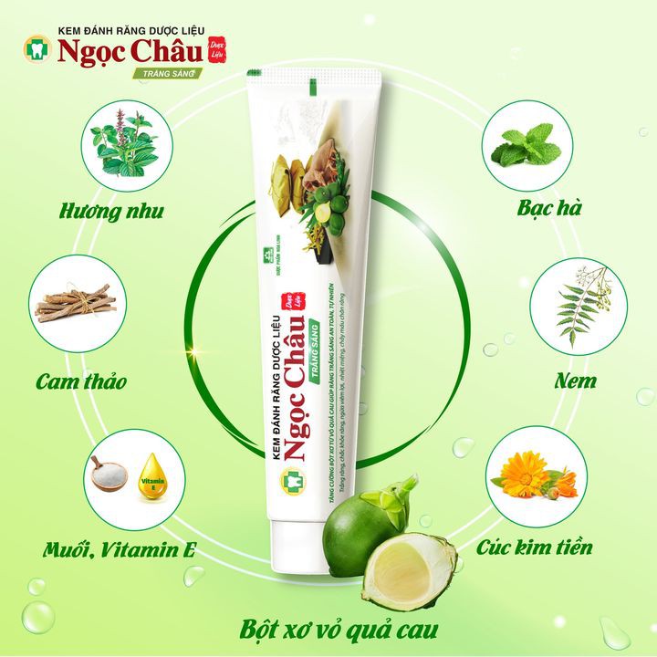 Kem Đánh Răng Dược Liệu Ngọc Châu Trắng Sáng 125g giúp răng trắng sáng an toàn, tự nhiên