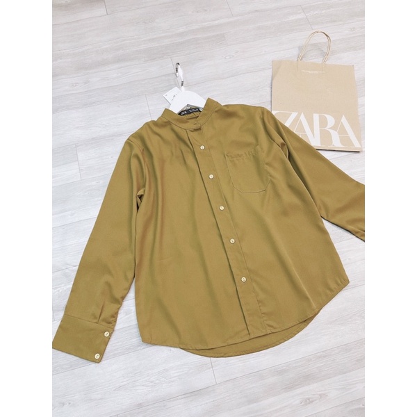 Sơ mi cổ tàu đuôi tôm màu nâu vàng KT94