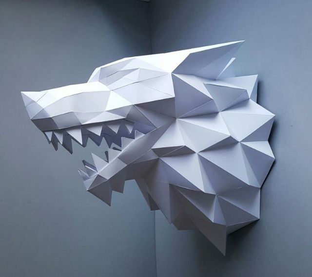 Mô hình giấy đầu sói treo tường Stark Direwolf Sigil Game of Thrones]