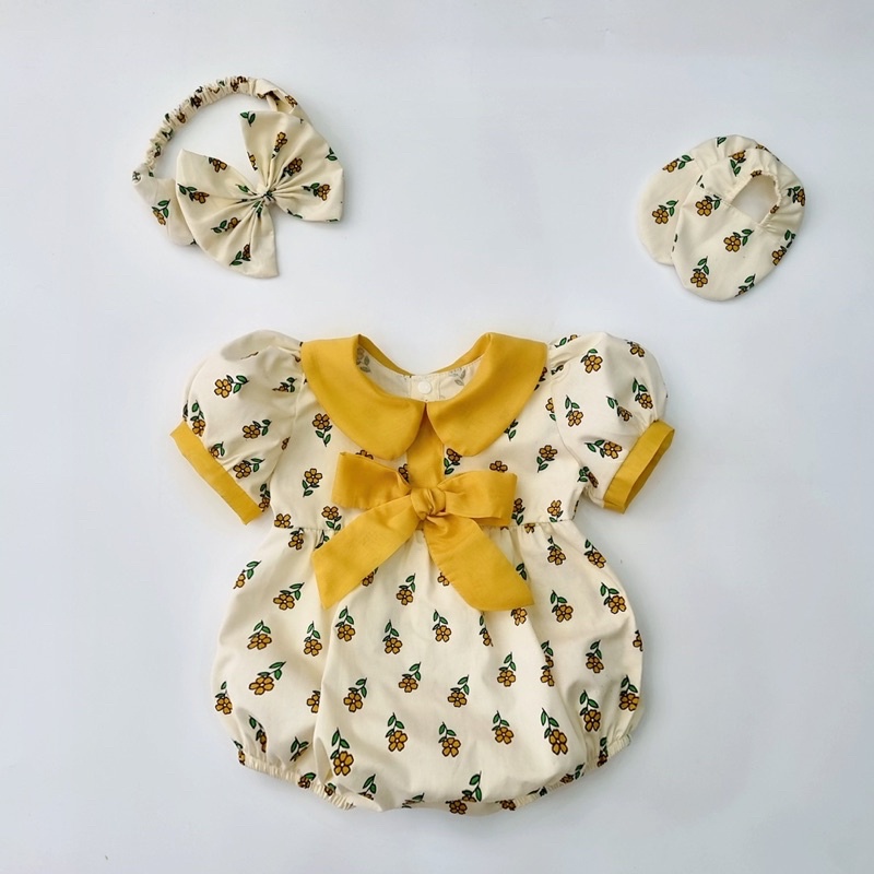 Bodysuit, áo liền quần hoạ tiết hoa baby vàng cho bé gái sơ sinh, 6tháng, 1tuổi, 2 tuổi