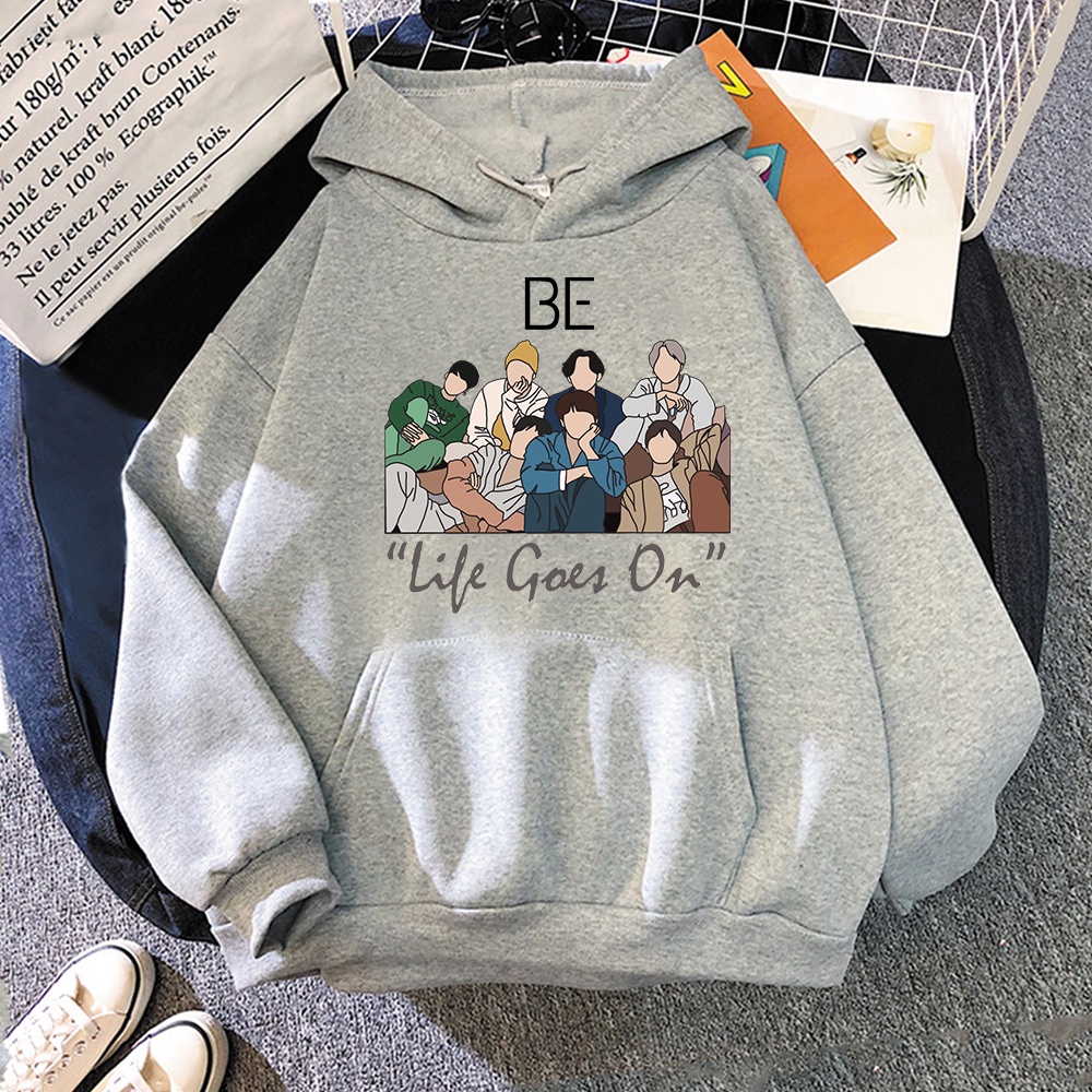 Áo Hoodie In Chữ Let Life Go on Phong Cách Harajuku Kpop Bangtan Boys Mới Cho Nữ