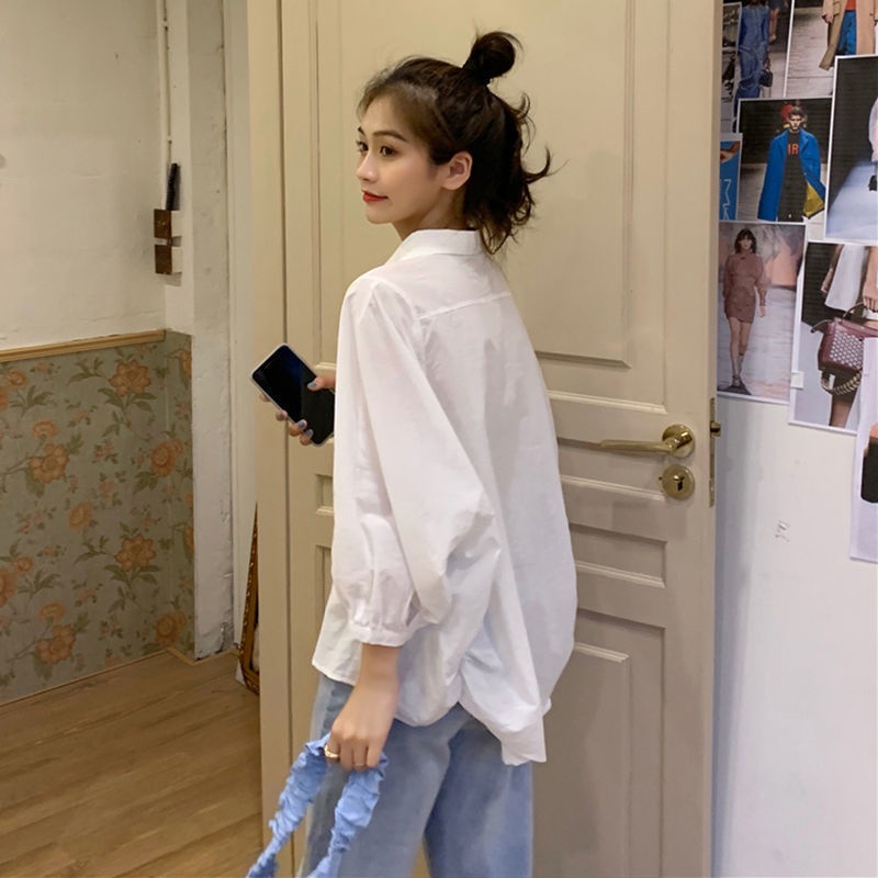 Áo sơ mi nữ tay dài màu trơn phong cách retro sành điệu