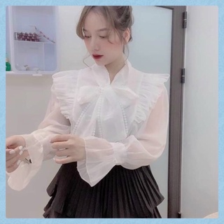 Áo sơ mi tơ bèo buộc nơ
