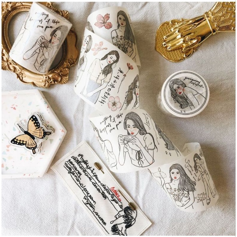 Krisna.room ♡ Jenny- Studio- Jenny studio- 1 chu kì cuộn băng dán hình cô gái dễ thương trang trí sổ