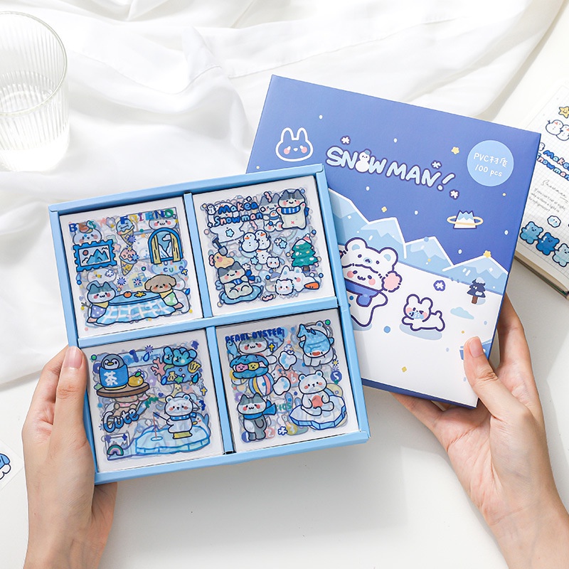 Set 100 Sticker Dán Hình Người Tuyết Hoạt Hình
