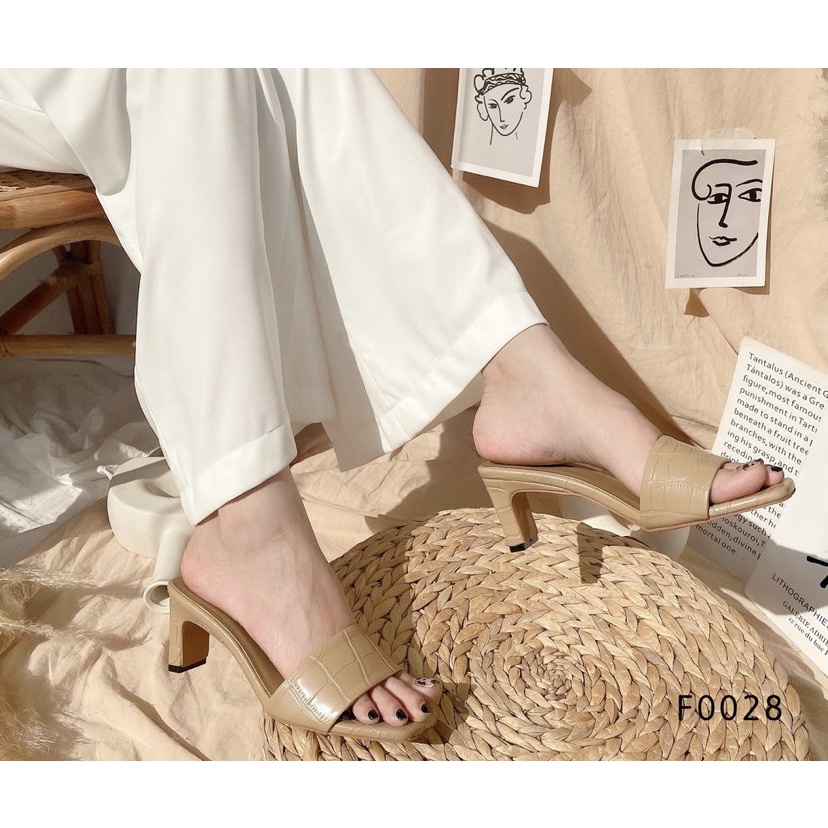 Dép cao gót nữ đế vuông thời trang dáng guốc sandal cao 6 phân quai ngang mũi vuông cao cấp T.T189