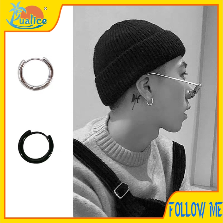 Titanium Steel Round Black Small Earrings National Tide Simple Temperament Earrings Stainless Steel Earrings Personality Men and Women Tide Earrings