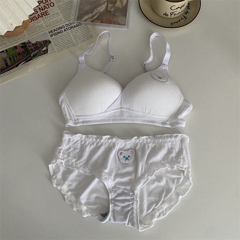 Set Áo lót vải cotton Thêu Hình Gấu + Quần Lót Thời Trang Nữ | BigBuy360 - bigbuy360.vn