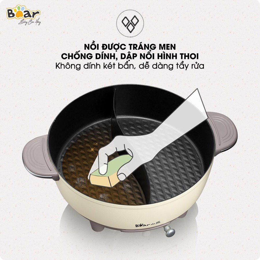 Nồi lẩu uyên ương 6L Bear DHG-B60R6 Lẩu 2 ngăn chính hãng bear bảo hành 12 tháng