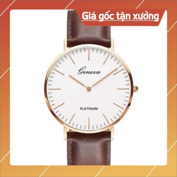 Rẻ Nhất Shopee Đồng Hồ Nữ Dây Da Cao Cấp Geneva Platinum Khung Thép Không Gỉ Mạ Vàng Ánh Kim Tinh Xảo