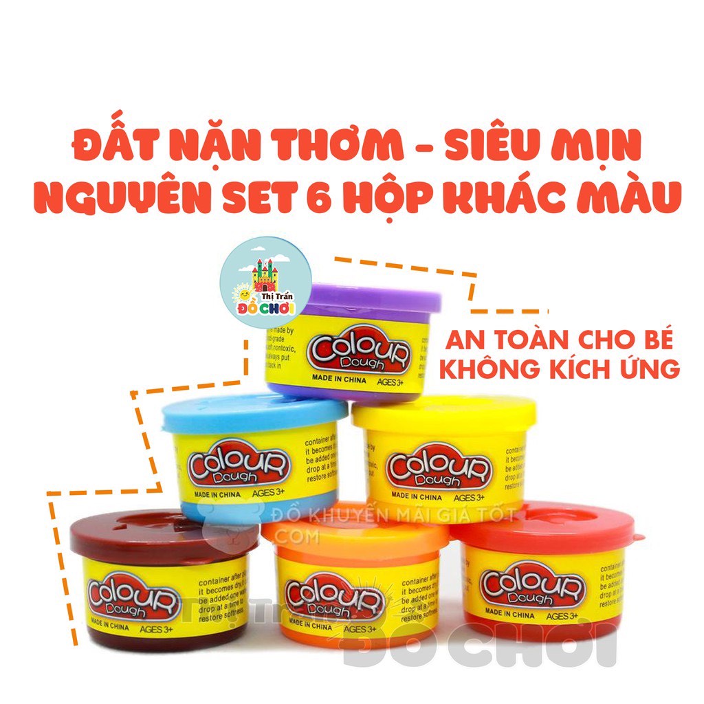 Bộ 6 Màu Đất Nặn  Không Dính  Có Hộp Đựng Tiện Lợi An Toàn Cho Bé