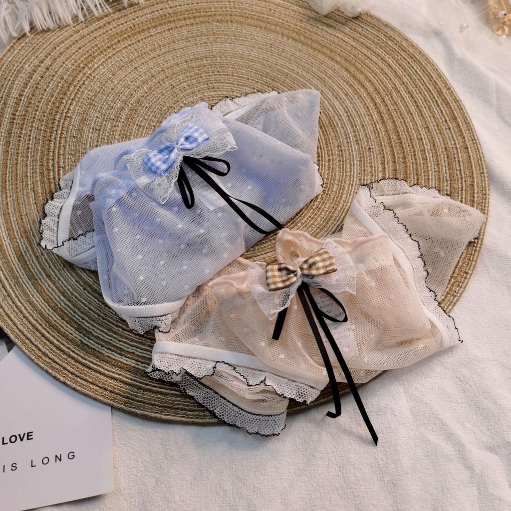 Mocho Quần Lót Cotton Phối Lưới Thoáng Khí Lưng Vừa Họa Tiết Trái Tim Ngọt Ngào Cho Nữ