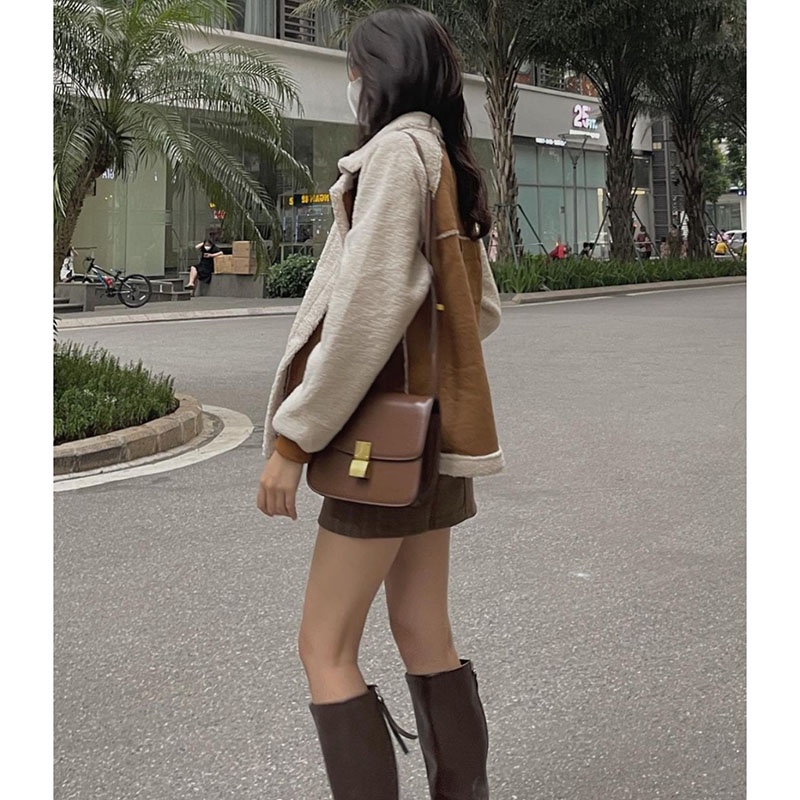 Áo Khoác Biker Da Lộn Phối Lông Hàng Quảng Châu M531