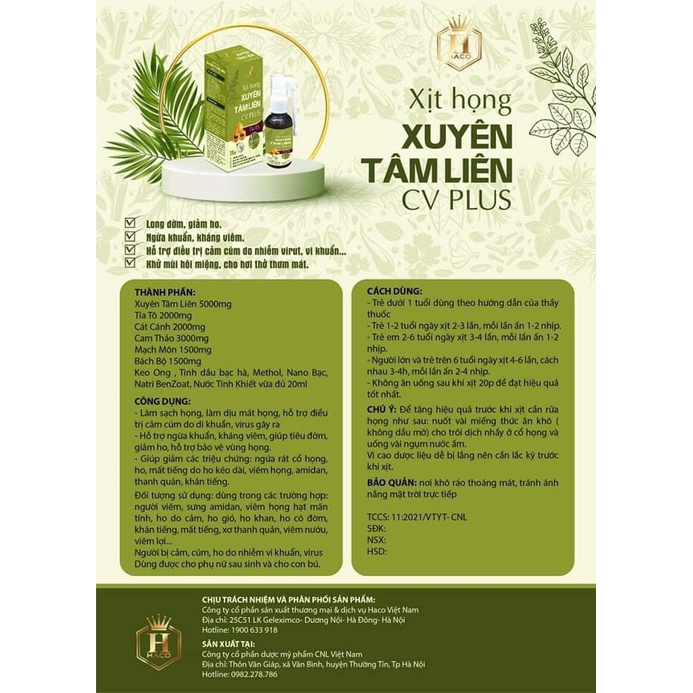 Xịt Họng Xuyên Tâm Liên CV PLUS