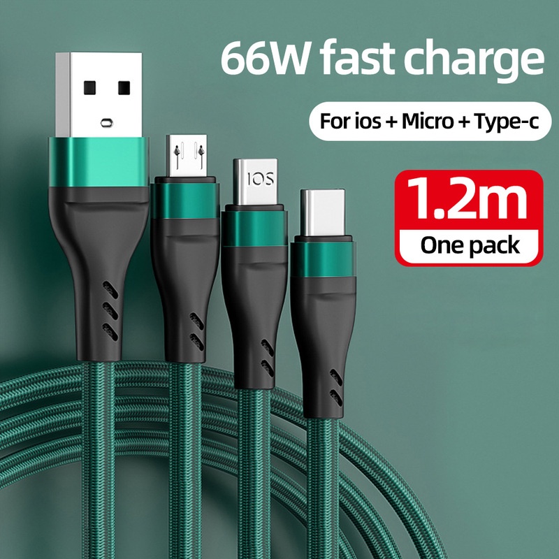 Dây Cáp Sạc Nhanh Truyền Dữ Liệu 3 Trong 1 Cho Điện Thoại Thông Minh Android Micro USB & IOS 6A