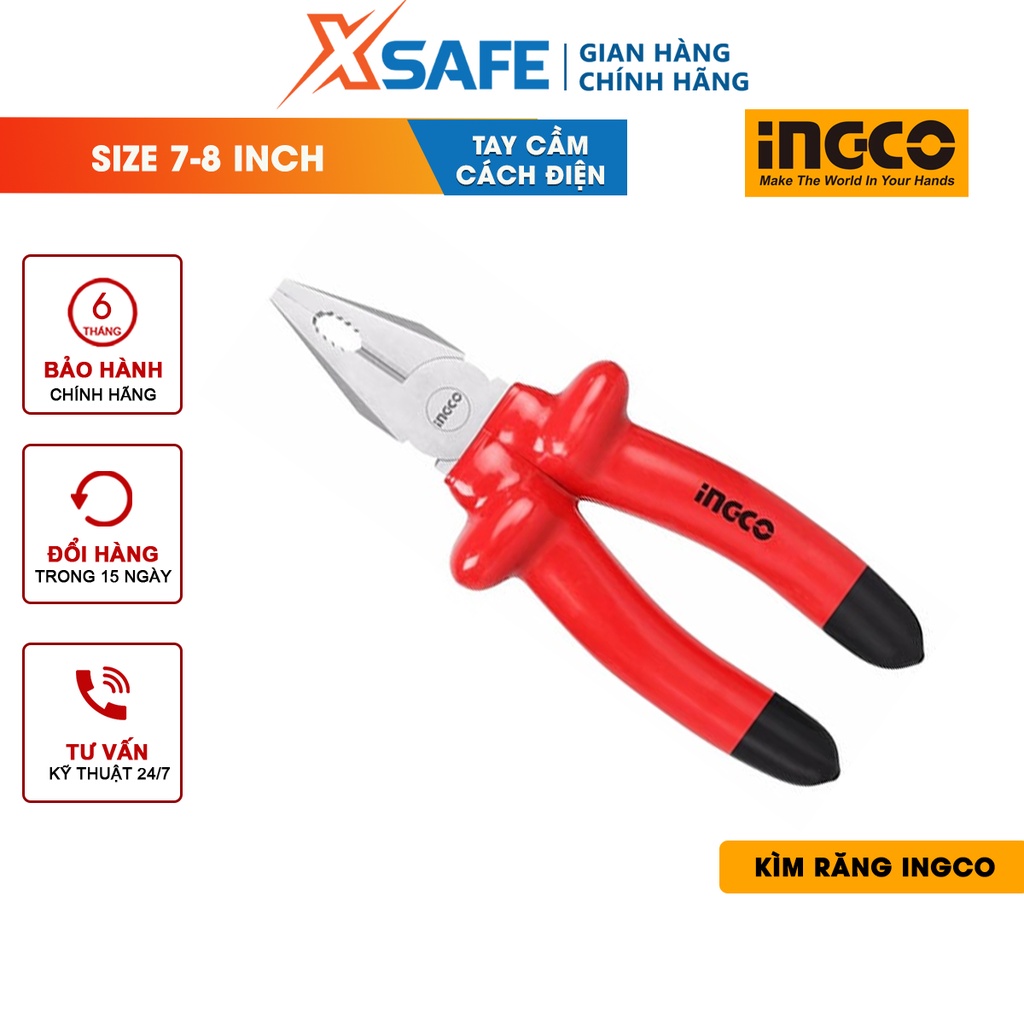 Kìm răng cách điện INGCO 2 kích thước 7&quot;/8&quot; Tay cầm bọc nhựa chuyên dụng và cách điện 1000V