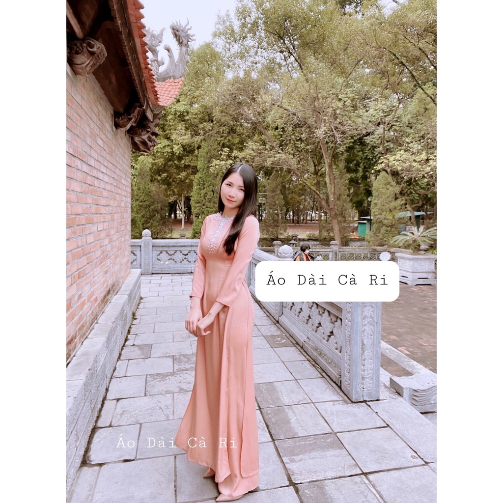 Áo Dài Lụa Ngọc Trai Đính Đá-Áo Dài Cà Ri
