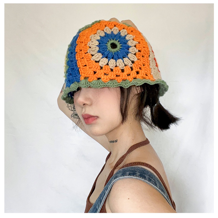 Mũ bucket Dệt Kim Hoạ Tiết Hoa Xinh Xắn Cho Nữ