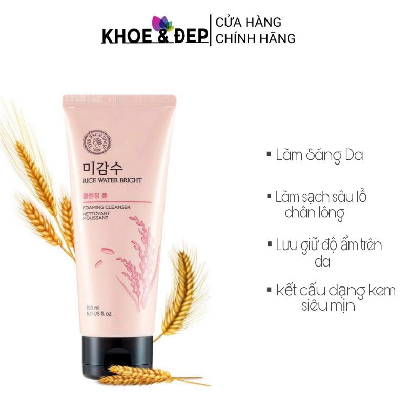 Sữa Rữa Mặt Gạo Làm Sáng Da THEFACESHOP ⭐CHÍNH HÃNG⭐ RICE WATER BRIGHT CLEANSING  FOAM 150ml