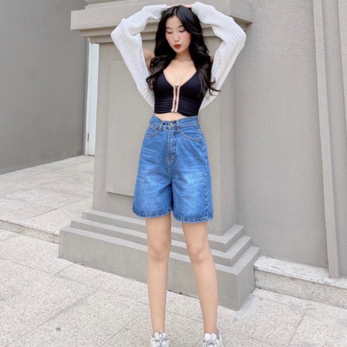 [ ÁNH XẠ ] QUẦN JEANS NGỐ LỬNG NỮ LƯNG CAO LAI CUỐN TÚI NẮP MÀU XANH ĐẬM FORM RỘNG MÁT MẺ CAO CẤP NITI KÈM ẢNH THẬT HOT