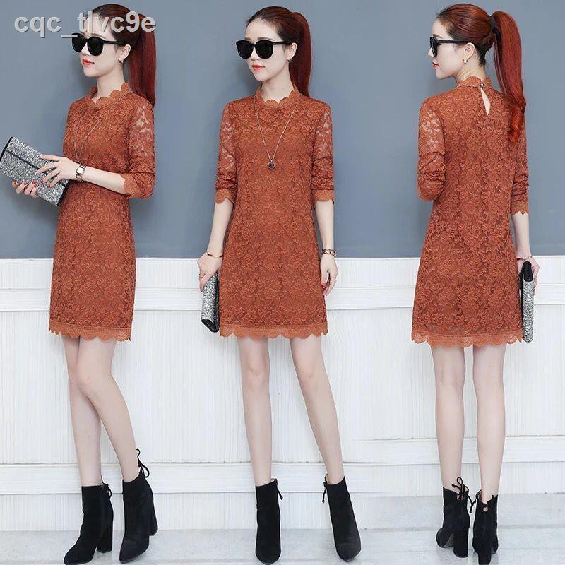 Autumn and winter large size high neck long-sleeved lace shirt plus velvet padded top Mid-length bottoming women s dress | BigBuy360 - bigbuy360.vn