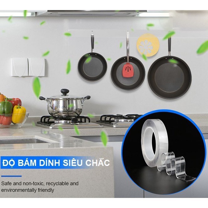 (Hàng Loại 1) Băng Keo Nano 2 Mặt Trong Suốt Siêu Dính Dài 3 Mét x 3 Cm x 2 Milimet, Có Thể Tái Sử Dụng