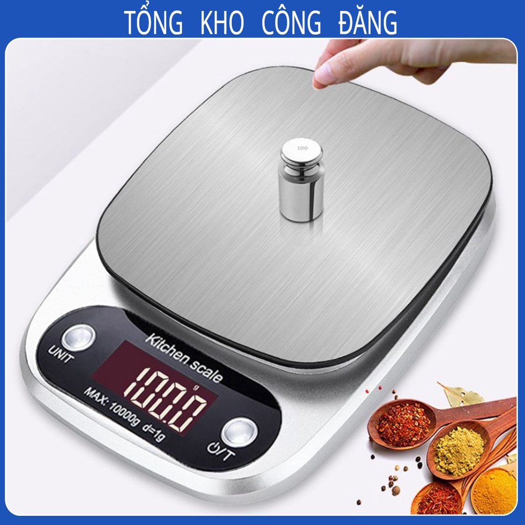Cân tiểu ly điện tử nhà bếp mini định lượng 1g - 10kg, Cân tiểu ly làm bánh độ chính xác cao kèm 2 viên pin AAA...
