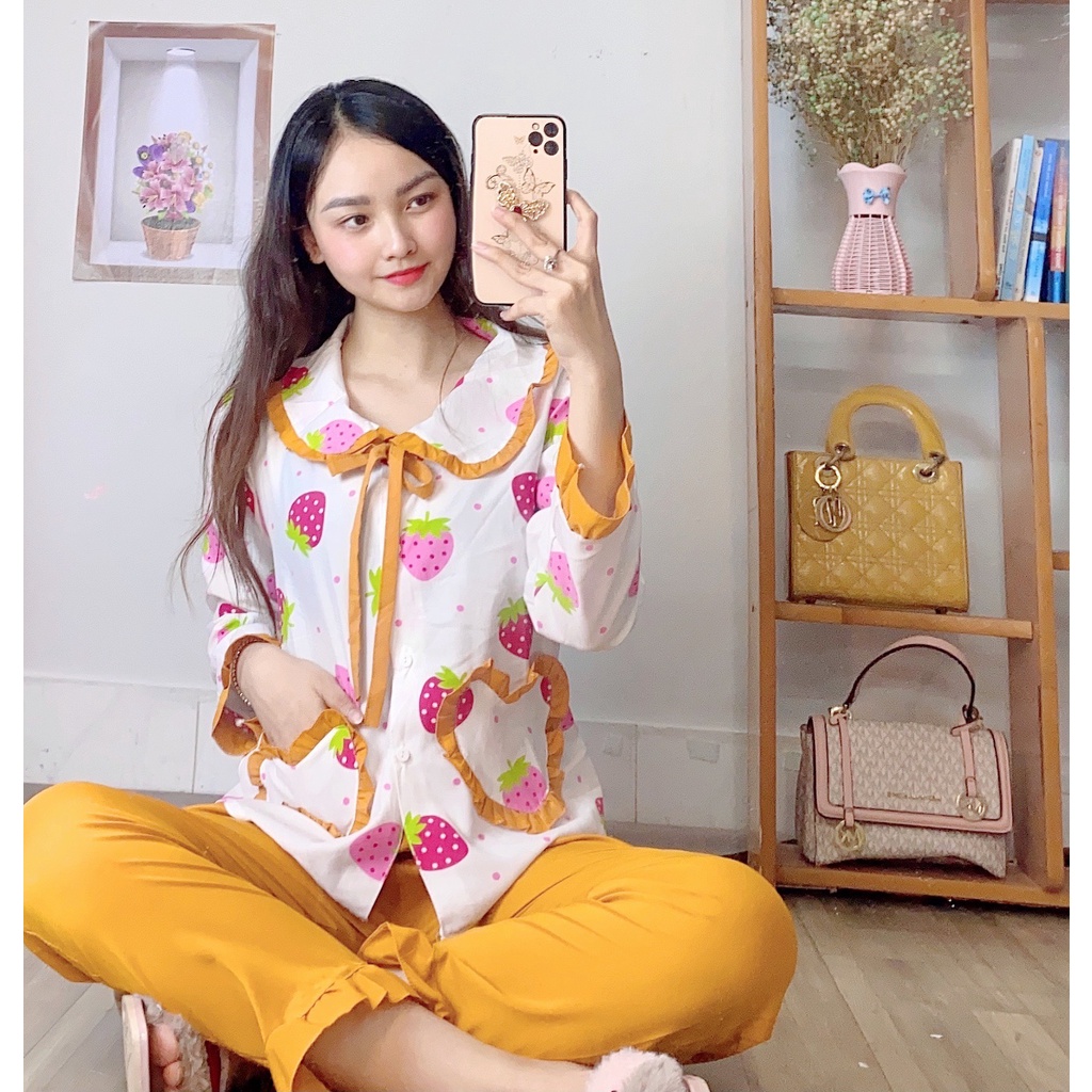 Đồ Bộ Pijama Tay Dài Tiểu Thư Xinh Xắn, Vải Kate Lụa Mềm Mịn Thoáng Mát, Freesize Dưới 57kg ĐA DẠNG MẪU CHỌN LỰA