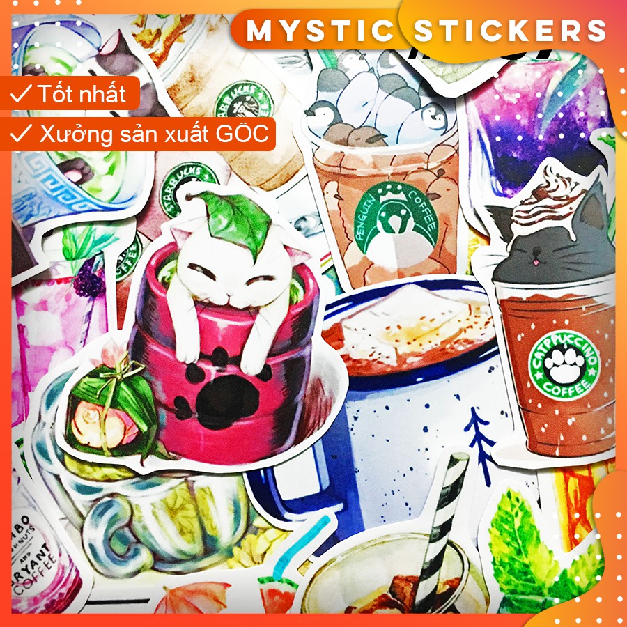 [ĐỒ UỐNG] 136 Sticker chống nước/dán xe laptop mũ bảo hiểm vali...