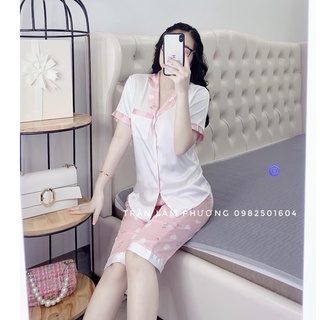 Đồ bộ pijama🌸bộ lụa pijama quần ngố chất liệu satin họa tiết