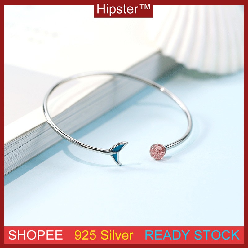 Vòng Tay Mạ Bạc 925 Hình Đuôi Cá Đính Ngọc Trai Đơn Giản Xinh Xắn