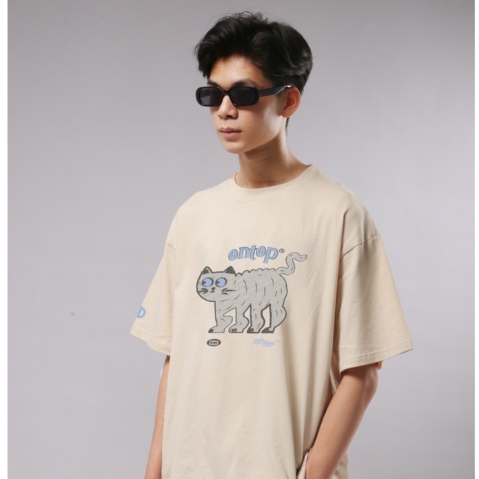 Áo thun tay lỡ form rộng nam nữ ONTOP - Doodle Cat Tee O19-T7