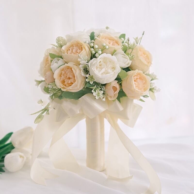Hoa Hồng Trắng Nhân Tạo Cầm Tay Mẫu Mới Mori Bud Hoa Hồng Trắng Làm Phụ Kiện Chụp Ảnh Cưới Đính Hôn Cô Dâu