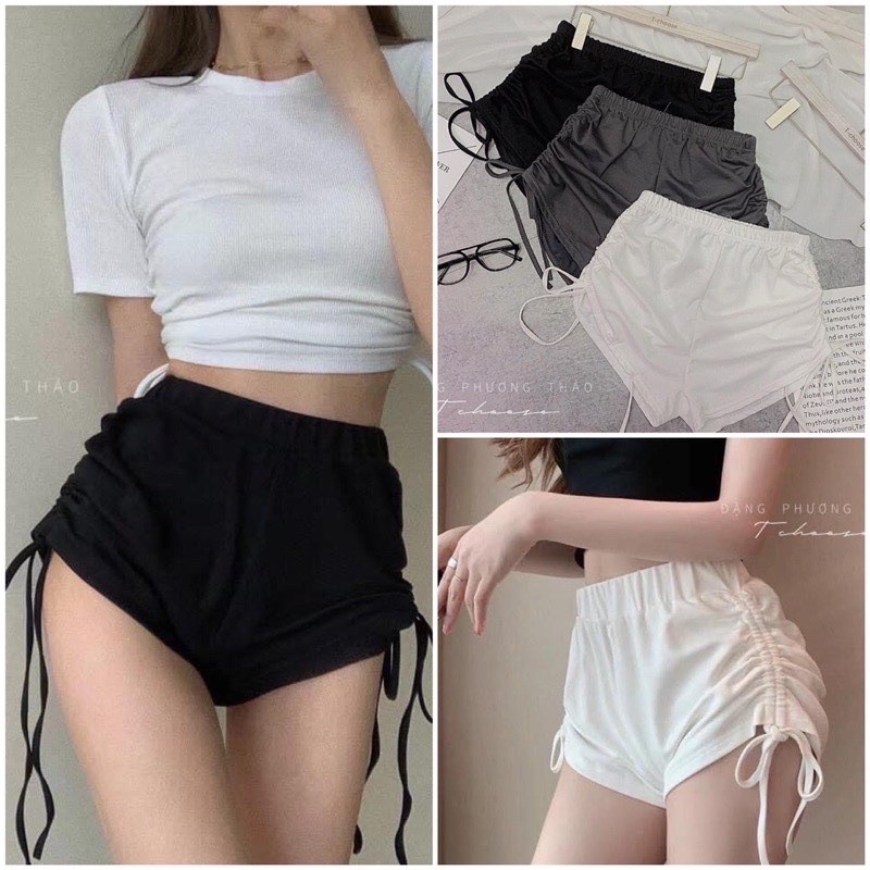 Quần đùi dây rút 2 bên đen trắng xám