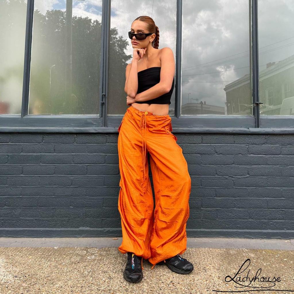 Quần Dài Dáng Rộng Màu Sắc Đơn Giản Có Dây Rút Dành Cho Nữ